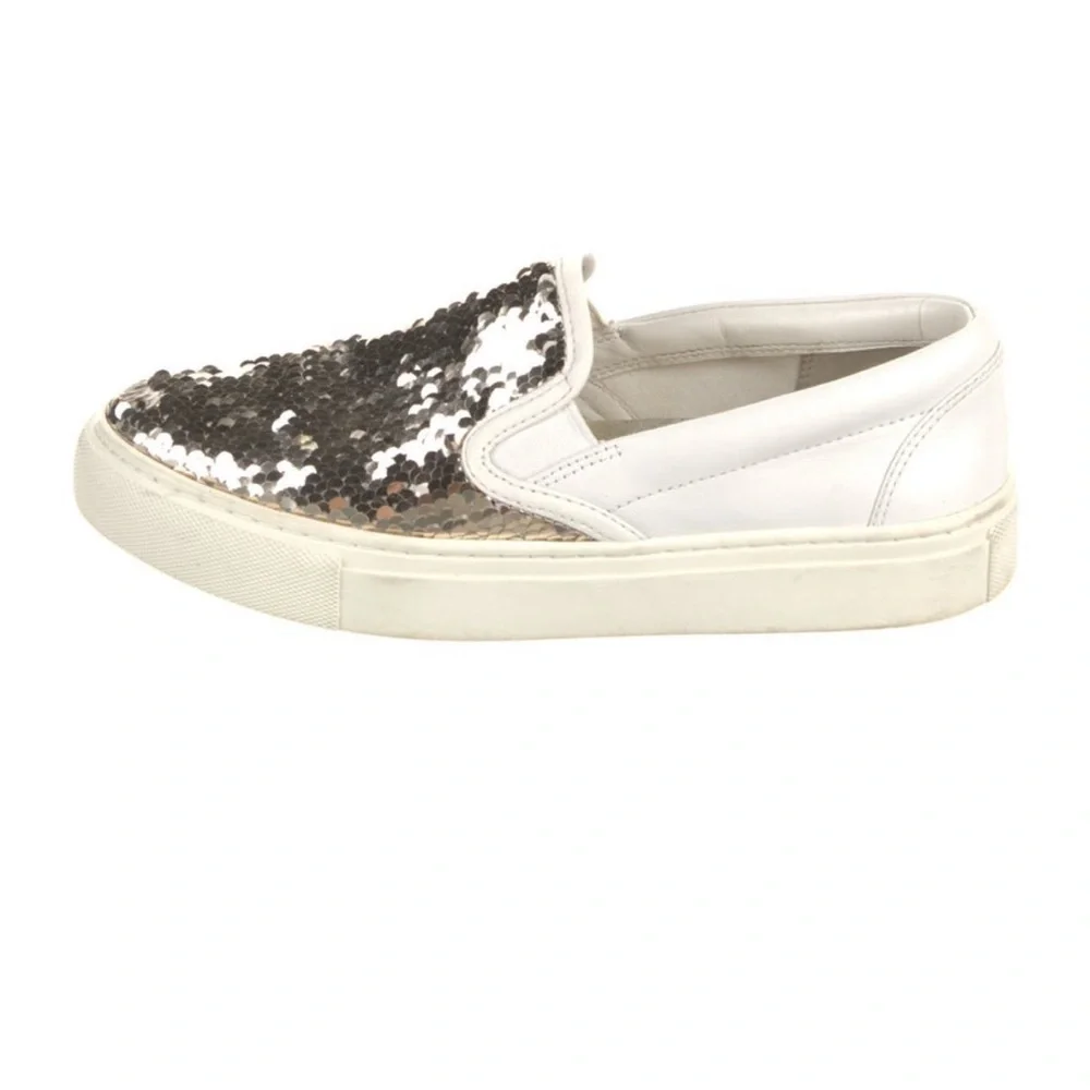 Tory Burch Carter Leather Slip-On Sneaker US 5.5 Sparkle Gold/Snow White $248